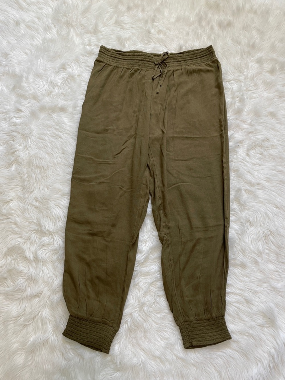O'Neill OLLIE PANTS Olive Green Smocked Elastic Waist Joggers Large